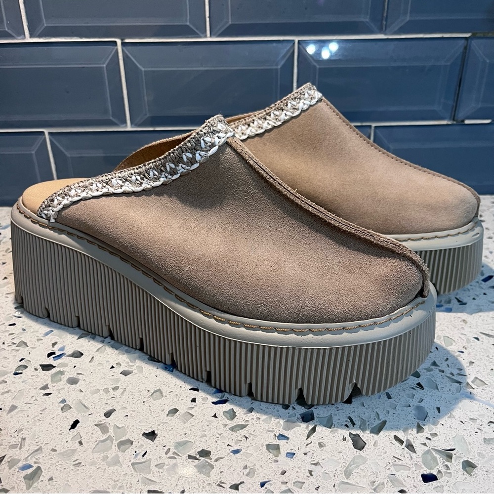 Carlo Pera Taupe Suede Platform Mule with Braided Trim Leather Insole